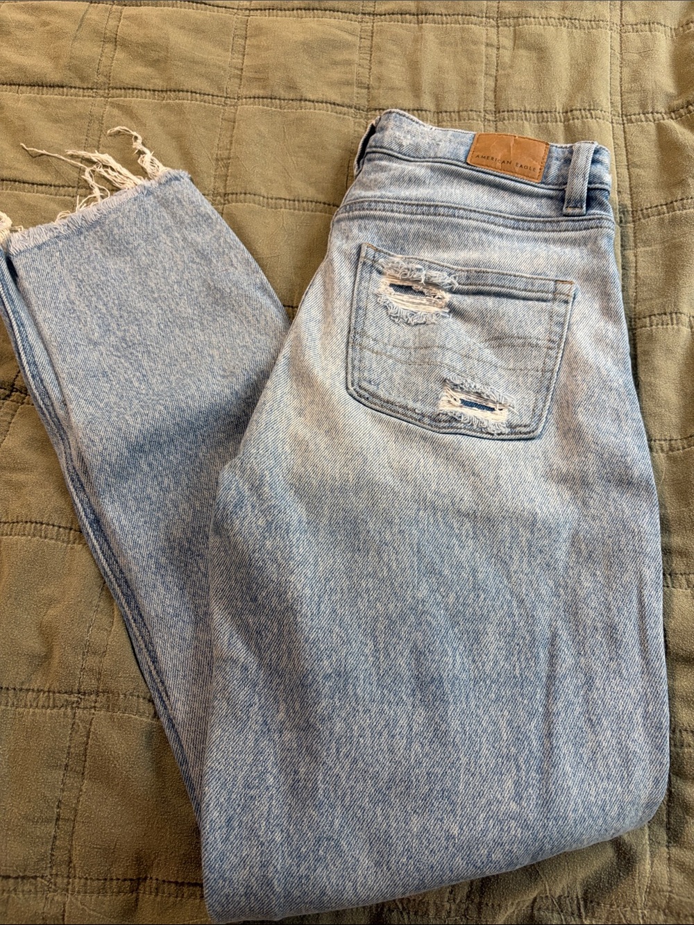 American Eagle Outfitters Pale Blue Slim Straight Jeans with Frayed Hem